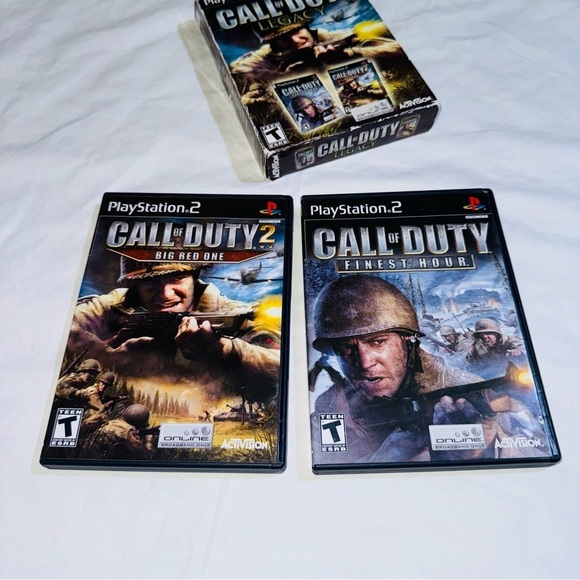PS2 Call of Duty Legacy Finest Hour, COD 2 Big Red One Activision Video Game Set - Picture 4 of 8